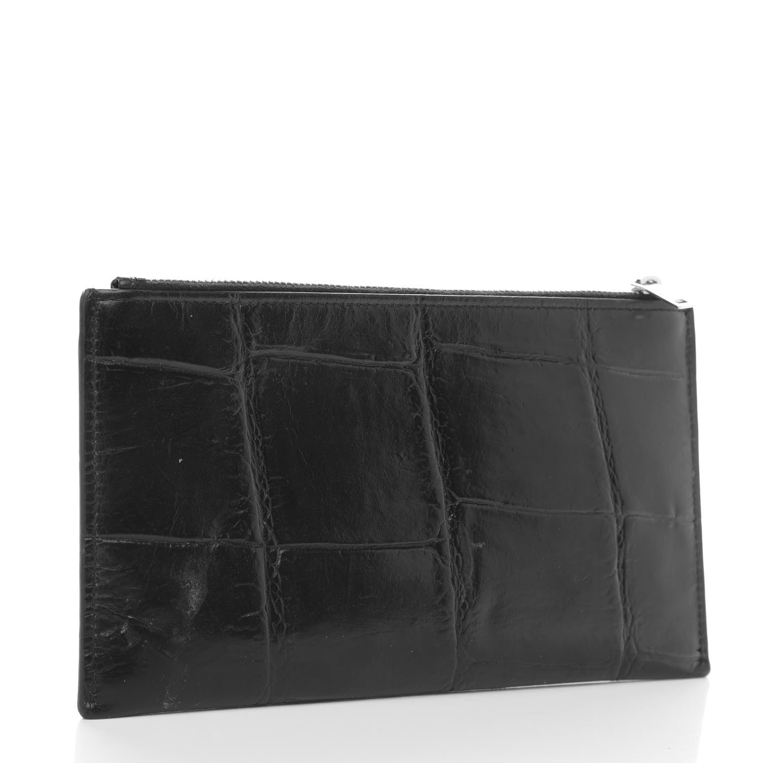 Saint Laurent Calfskin Crocodile Embossed Monogram Bill Pouch Black 3 of 10