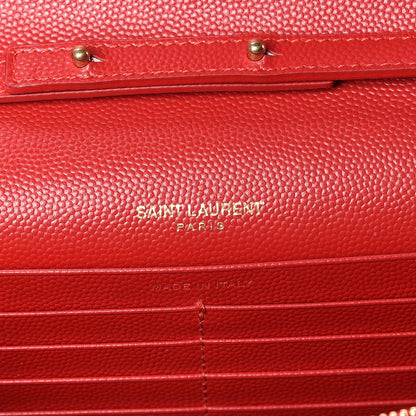 Saint Laurent Grain De Poudre Matelasse Chevron Monogram Chain Wallet New Red 6 of 9