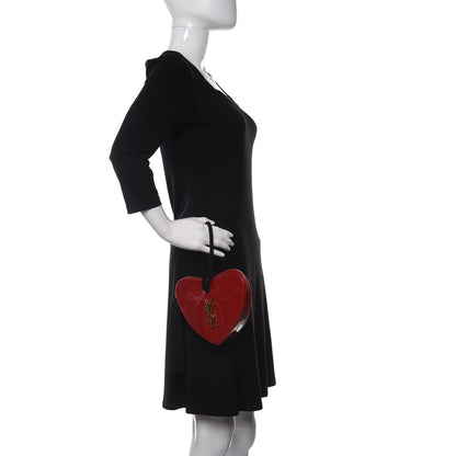 Saint Laurent Patent Sac Coeur Heart Shaped Clutch Red 2 of 9