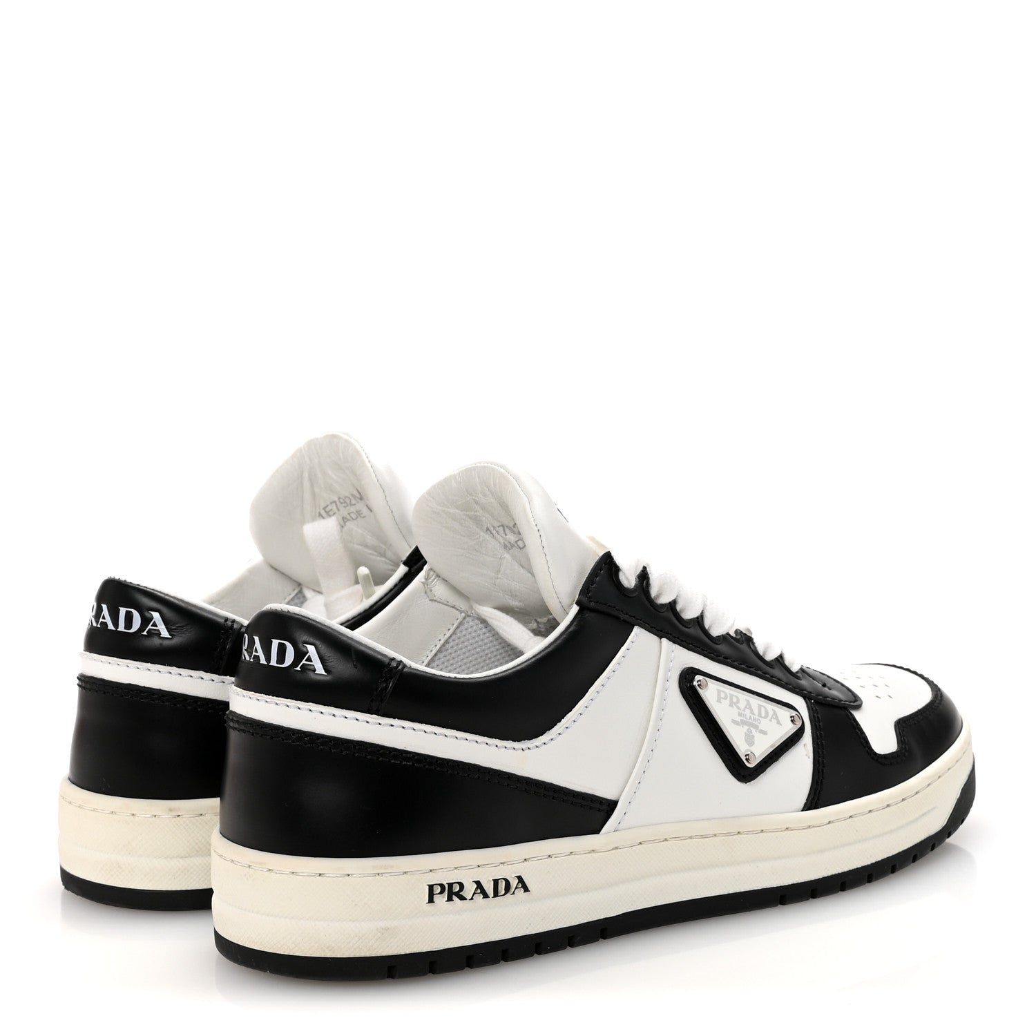 Prada Vitello Sport Spazzolato Rois Triangle Logo Womens Downtown Low Top 30mm Sneakers 37.5 White Black 5 of 10