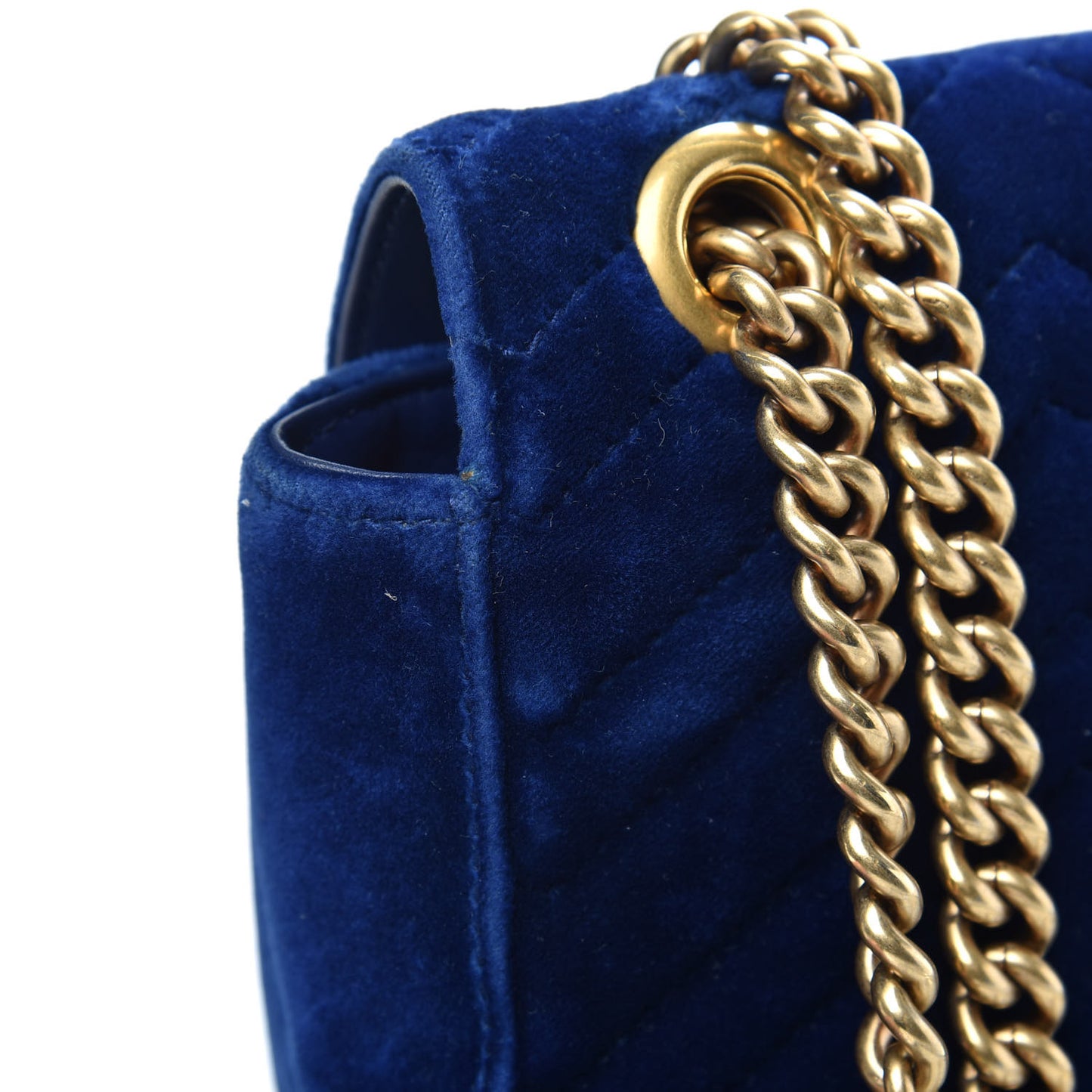 Velvet Matelasse Small GG Marmont Shoulder Bag Cobalt Blue
