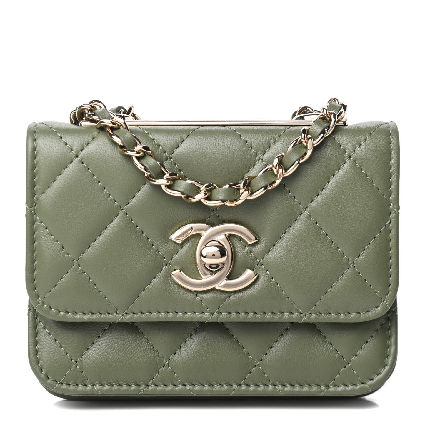 Lambskin Quilted Trendy CC Card Holder On Chain Green