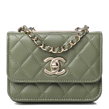 Chanel Lambskin Quilted Trendy CC Card Holder On Chain Green 1 of 4
