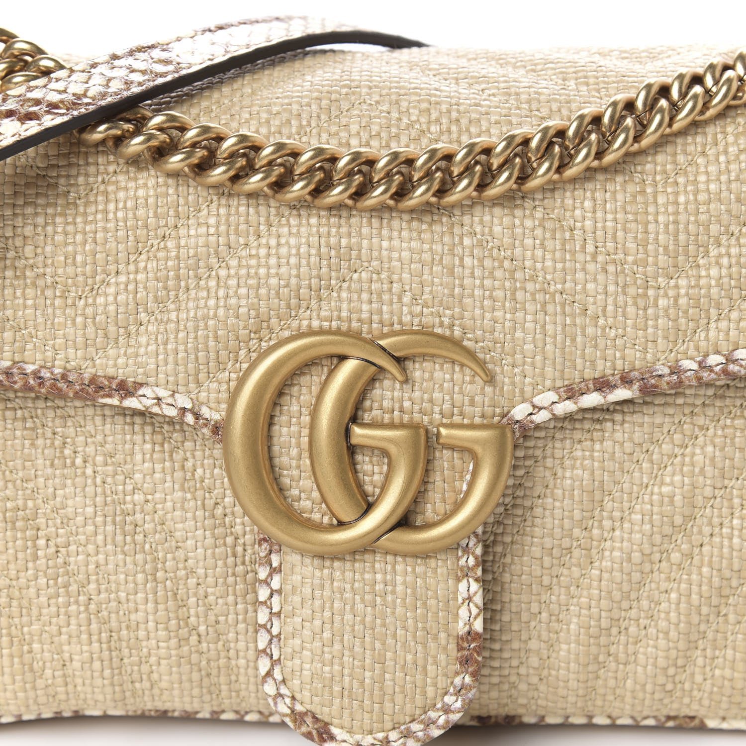 Gucci Raffia Elaphe Matelasse Small GG Marmont Shoulder Bag Natural Cream Brown 10 of 11