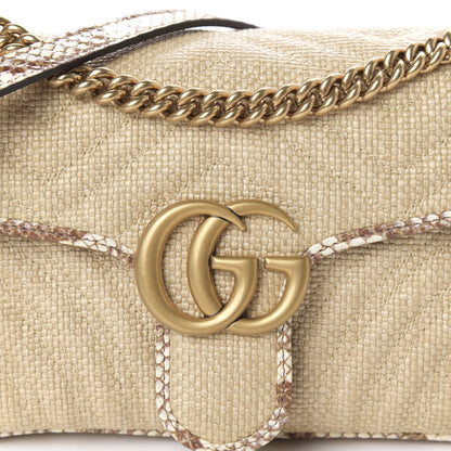 Gucci Raffia Elaphe Matelasse Small GG Marmont Shoulder Bag Natural Cream Brown 10 of 11