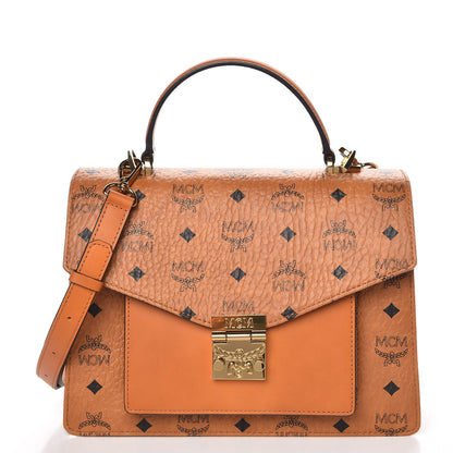 MCM Visetos Medium Patricia Pocket Satchel Cognac 1 of 10