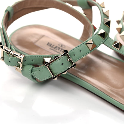 Valentino Garavani Calfskin Rockstud Ankle T-Strap Flat Sandals 39.5 Powder Green 12 of 13