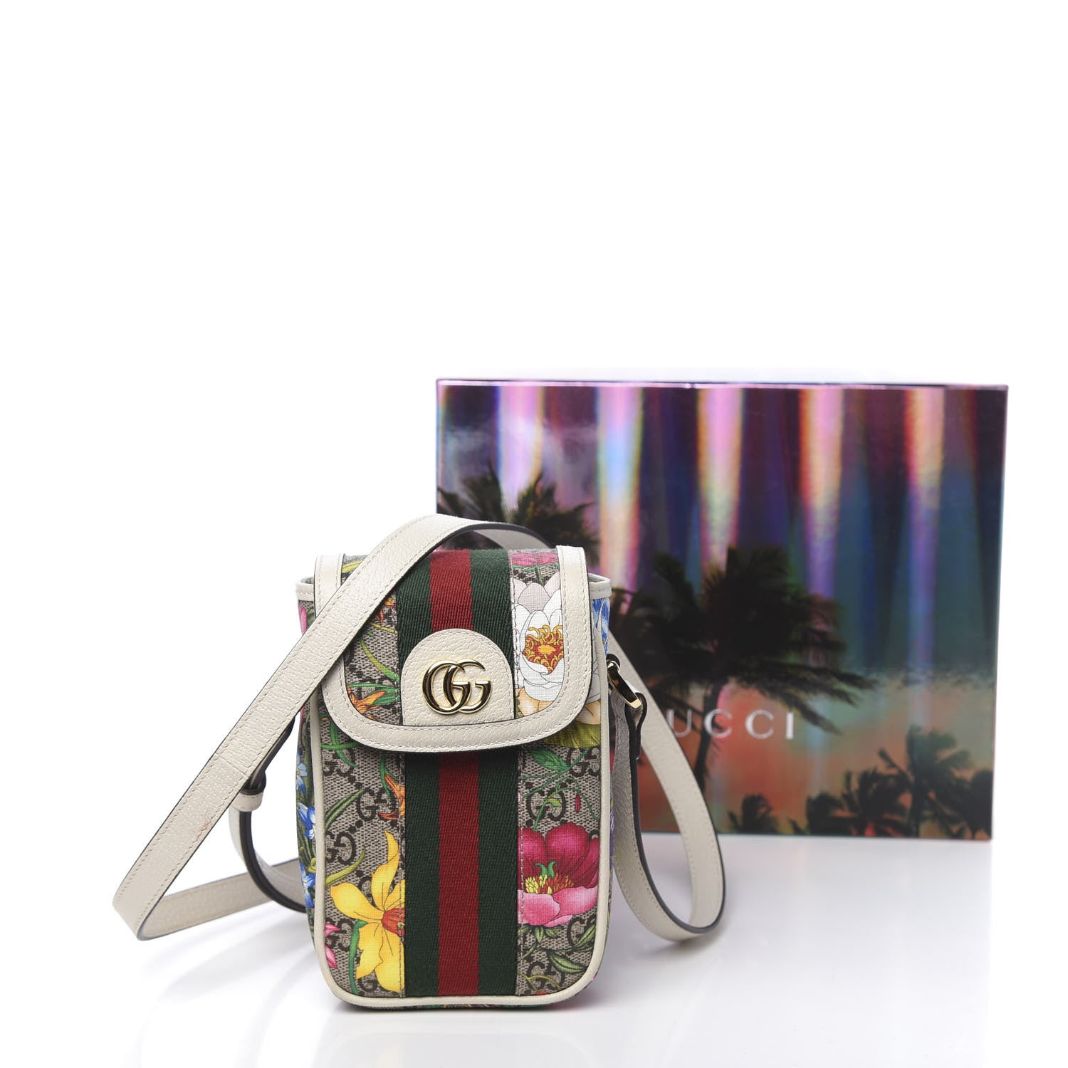 Gucci GG Supreme Monogram Flora Web Ophidia Phone Crossbody Bag White 11 of 11
