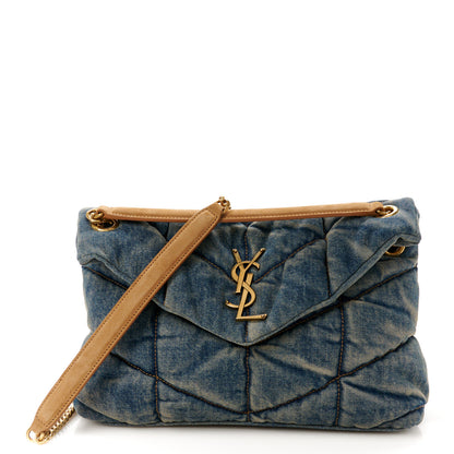 Saint Laurent Denim Quilted Small Loulou Puffer Monogram Chain Satchel Blue Cinnamon 1 of 10