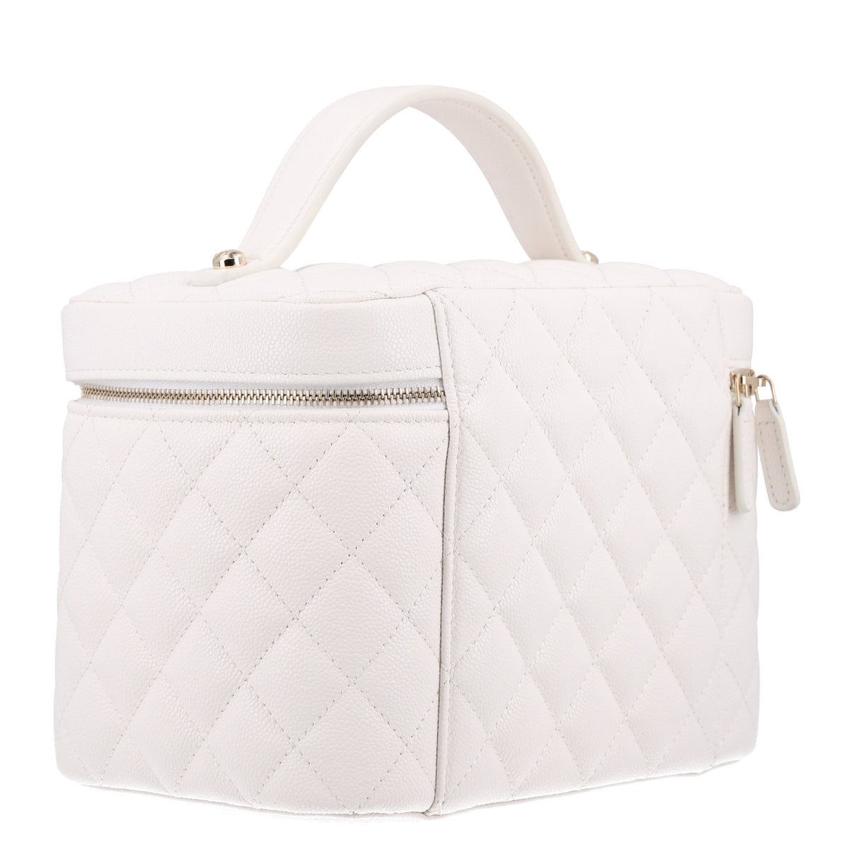 Caviar Quilted Large Vanity Pouch White