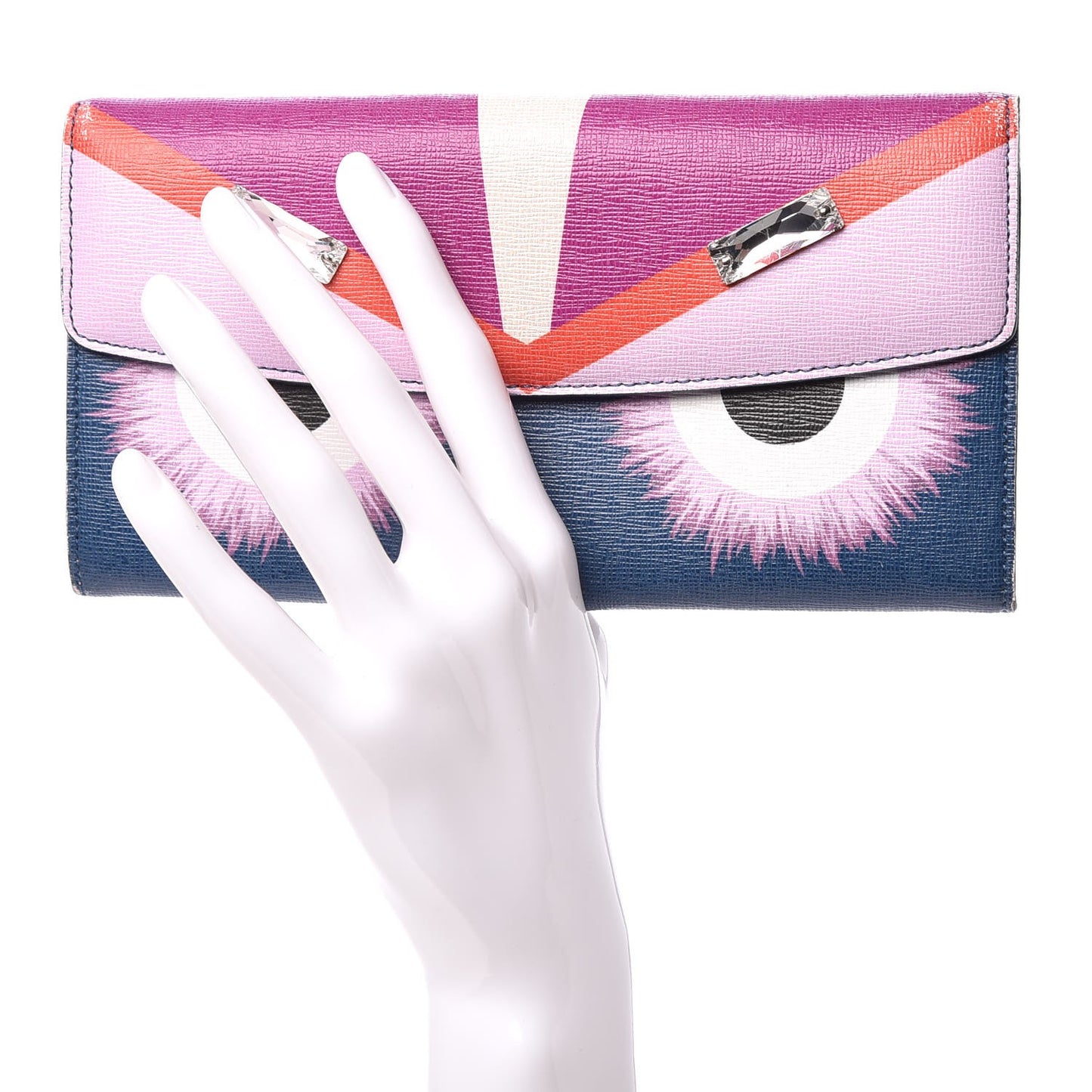 Vitello Elite Crystal Eye Monster Continental Wallet Cobalt Lavender Pink