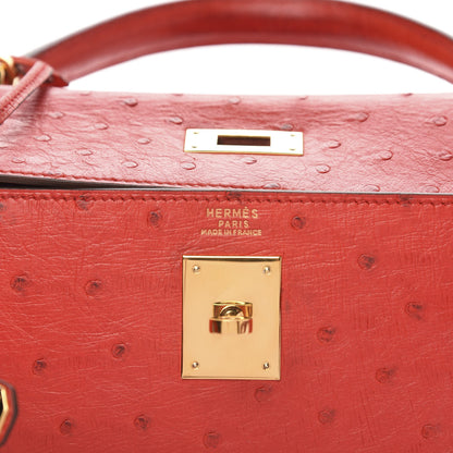 Hermes Ostrich Kelly Sellier 32 Rouge Vif 6 of 12