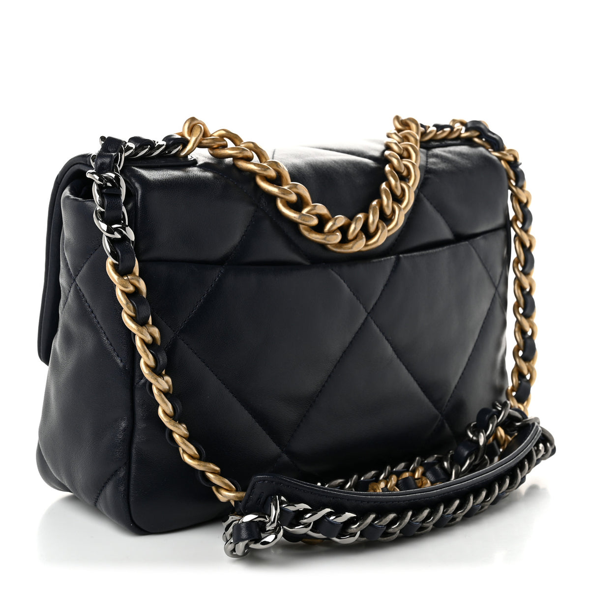 Lambskin Quilted Medium Chanel 19 Flap Navy Blue