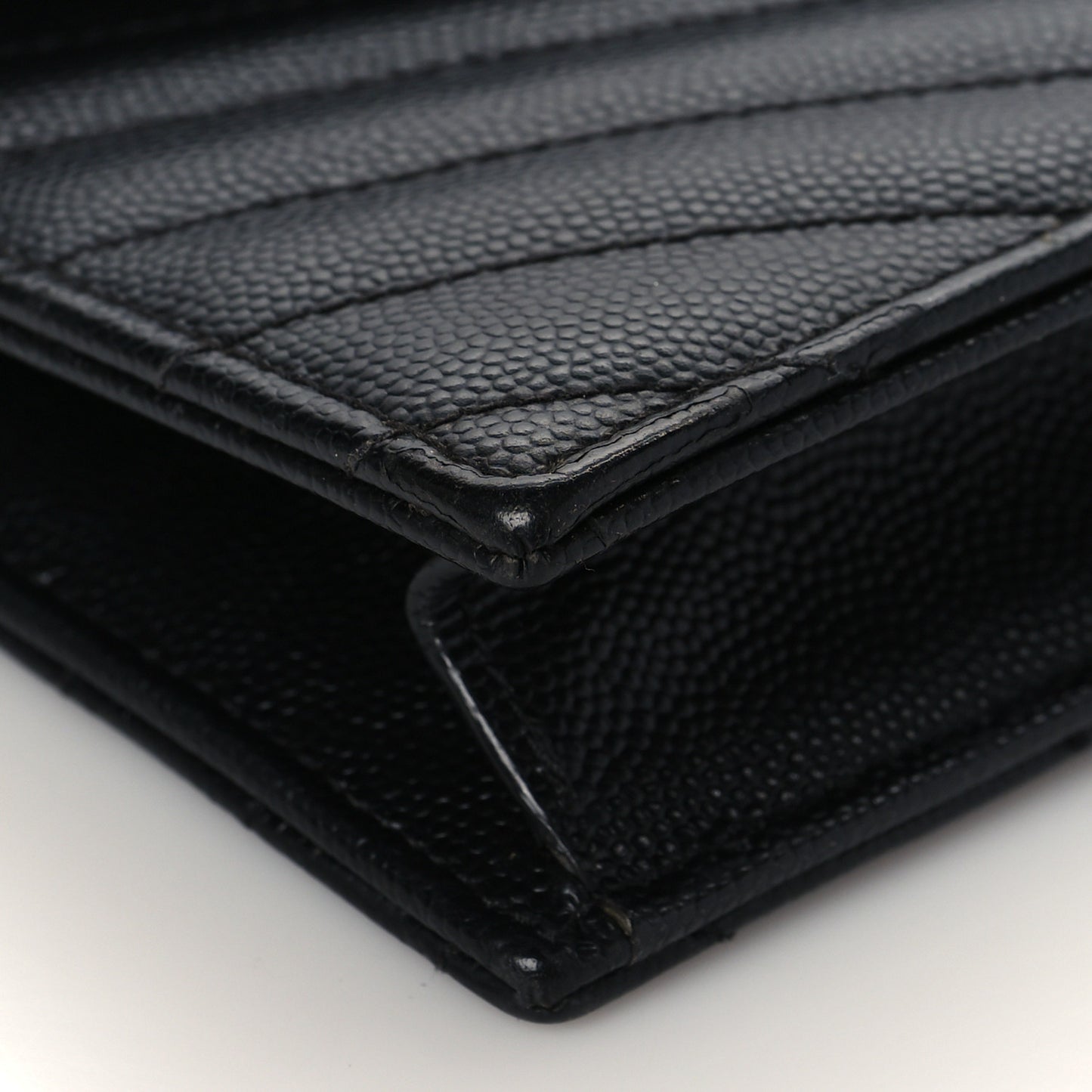 Grain De Poudre Matelasse Chevron Monogram Envelope Chain Wallet Black