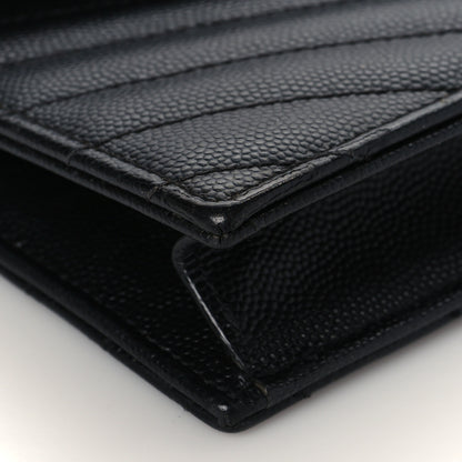 Saint Laurent Grain De Poudre Matelasse Chevron Monogram Envelope Chain Wallet Black 7 of 8