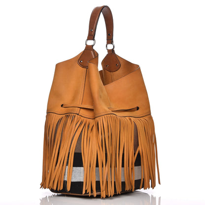 Burberry Suede Fringe Large Belgrove Bucket Bag Tan 3 of 12