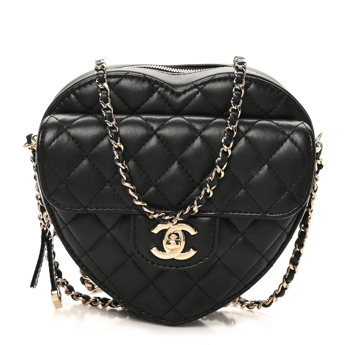 Lambskin Quilted CC In Love Heart Bag Black
