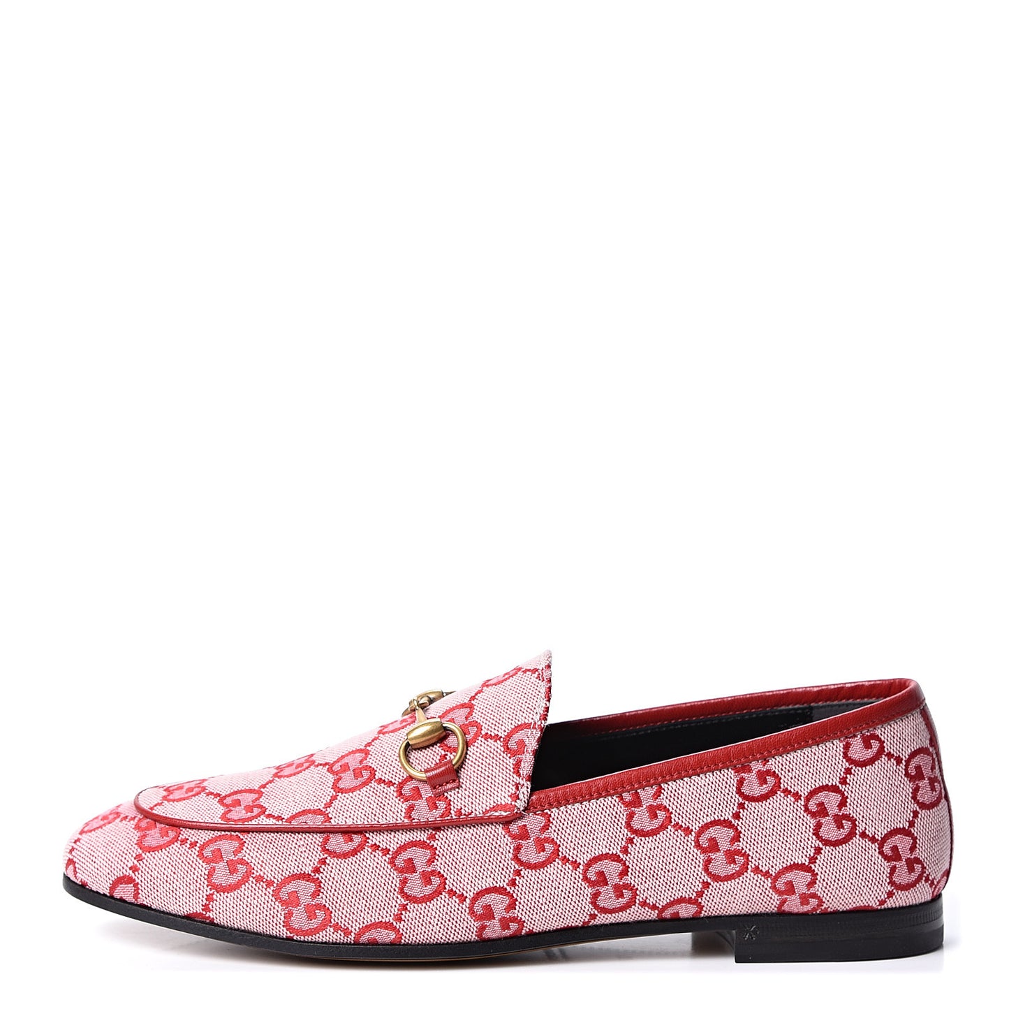 Canvas GG Monogram Horsebit Womens Jordaan Loafers 37 Gardenia Hibiscus Red