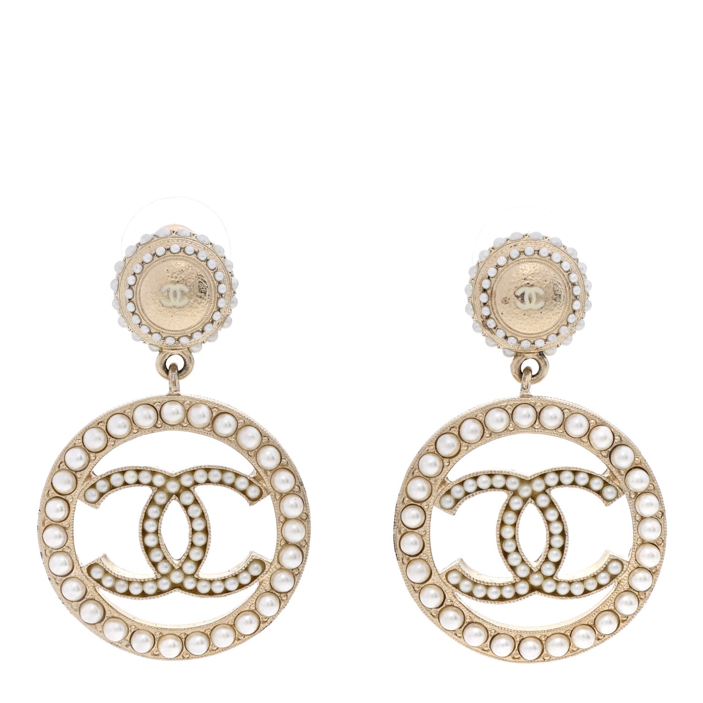 Pearl CC Drop Earrings Light Gold