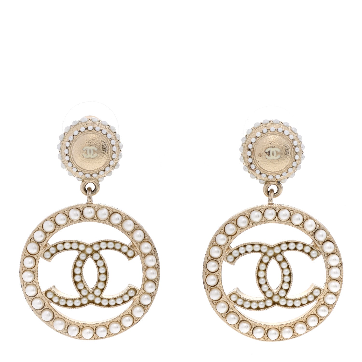 Chanel Pearl CC Drop Earrings Light Gold 1 of 4