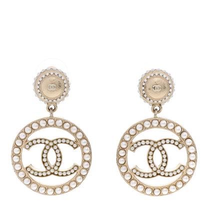 Chanel Pearl CC Drop Earrings Light Gold 1 of 4