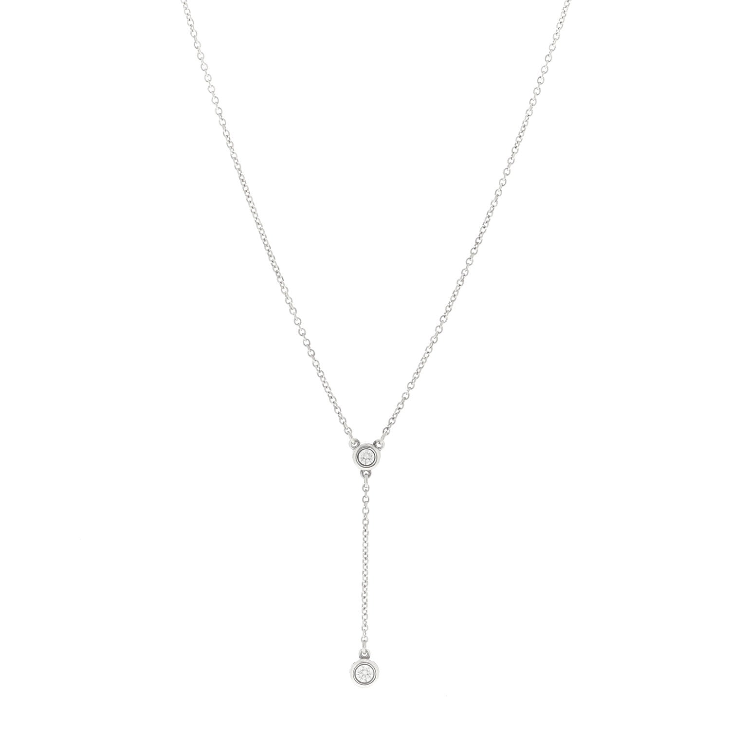 Tiffany Sterling Silver Diamond Elsa Peretti Diamonds by the Yard Y Drop Pendant Necklace 1 of 3