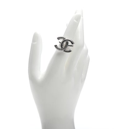 Chanel Crystal CC Ring 6 Silver Black 2 of 4