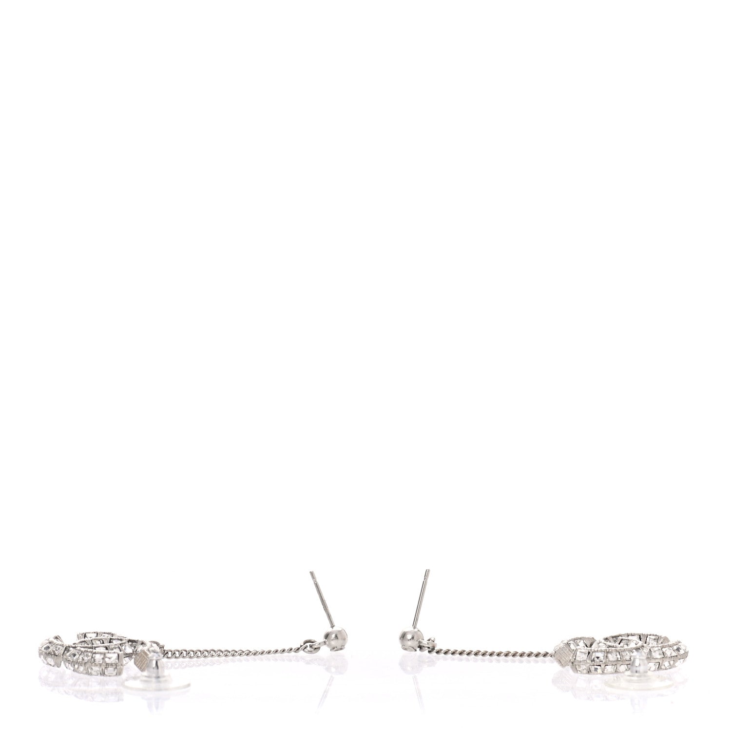 Chanel Baguette Crystal CC Drop Earrings Silver 3 of 4