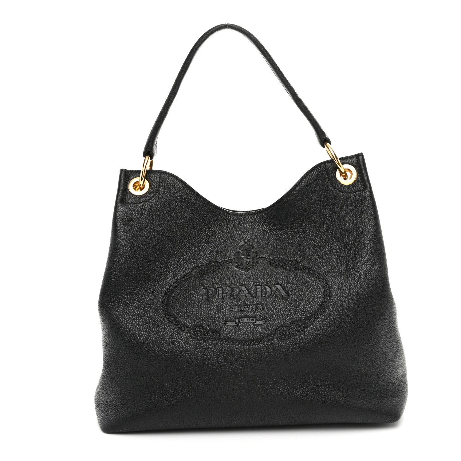 Prada Vitello Phenix Embossed Logo Hobo Black 1 of 10