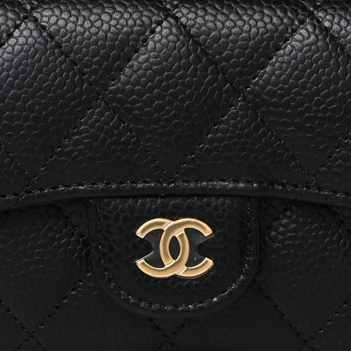 Caviar Quilted Flap Card Holder Black