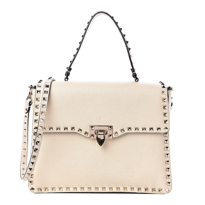 Valentino Garavani Grained Calfskin Rockstud Top Handle Flap Shoulder Bag Light Ivory 1 of 10