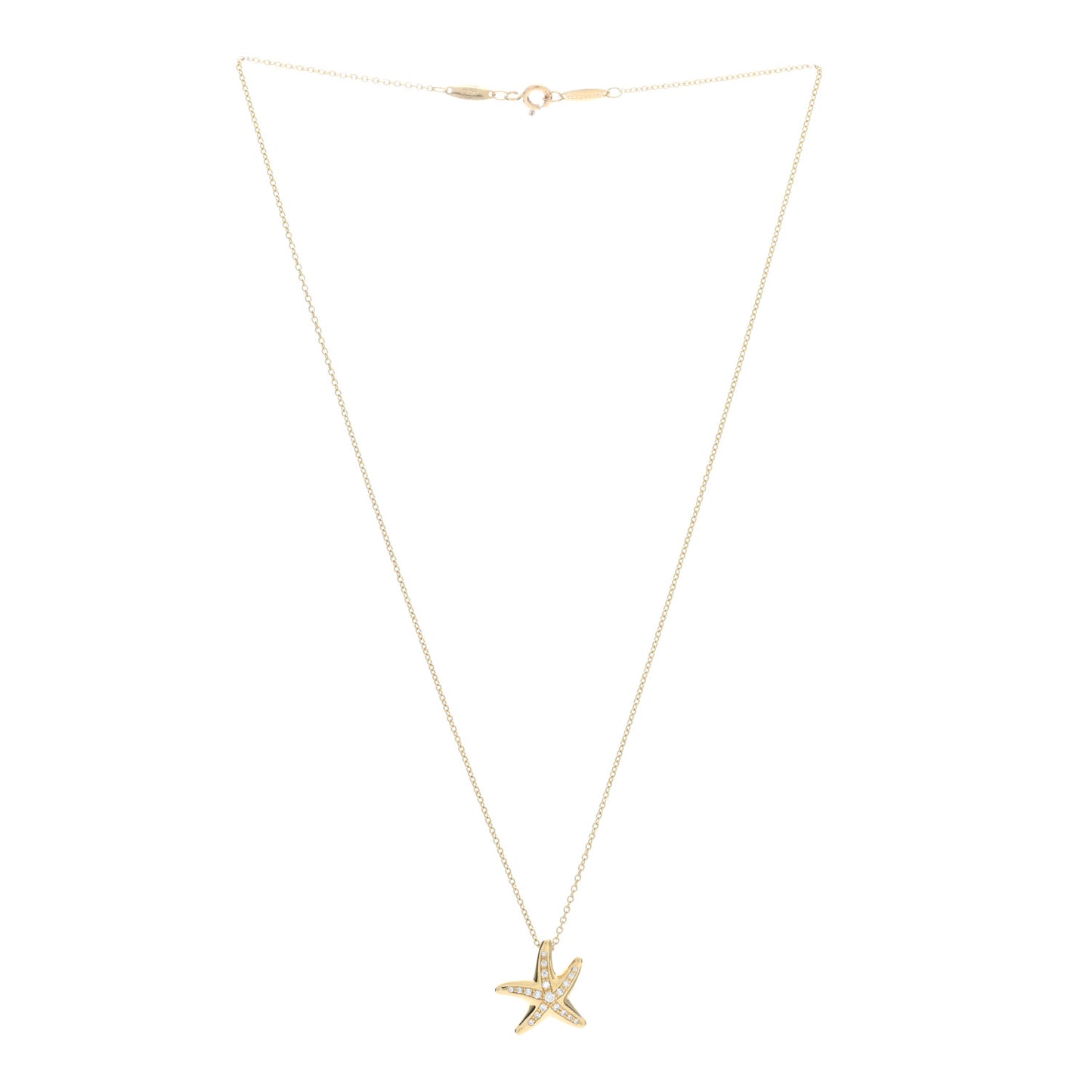 18K Yellow Gold Diamond 15mm Elsa Peretti Pave Starfish Pendant Necklace
