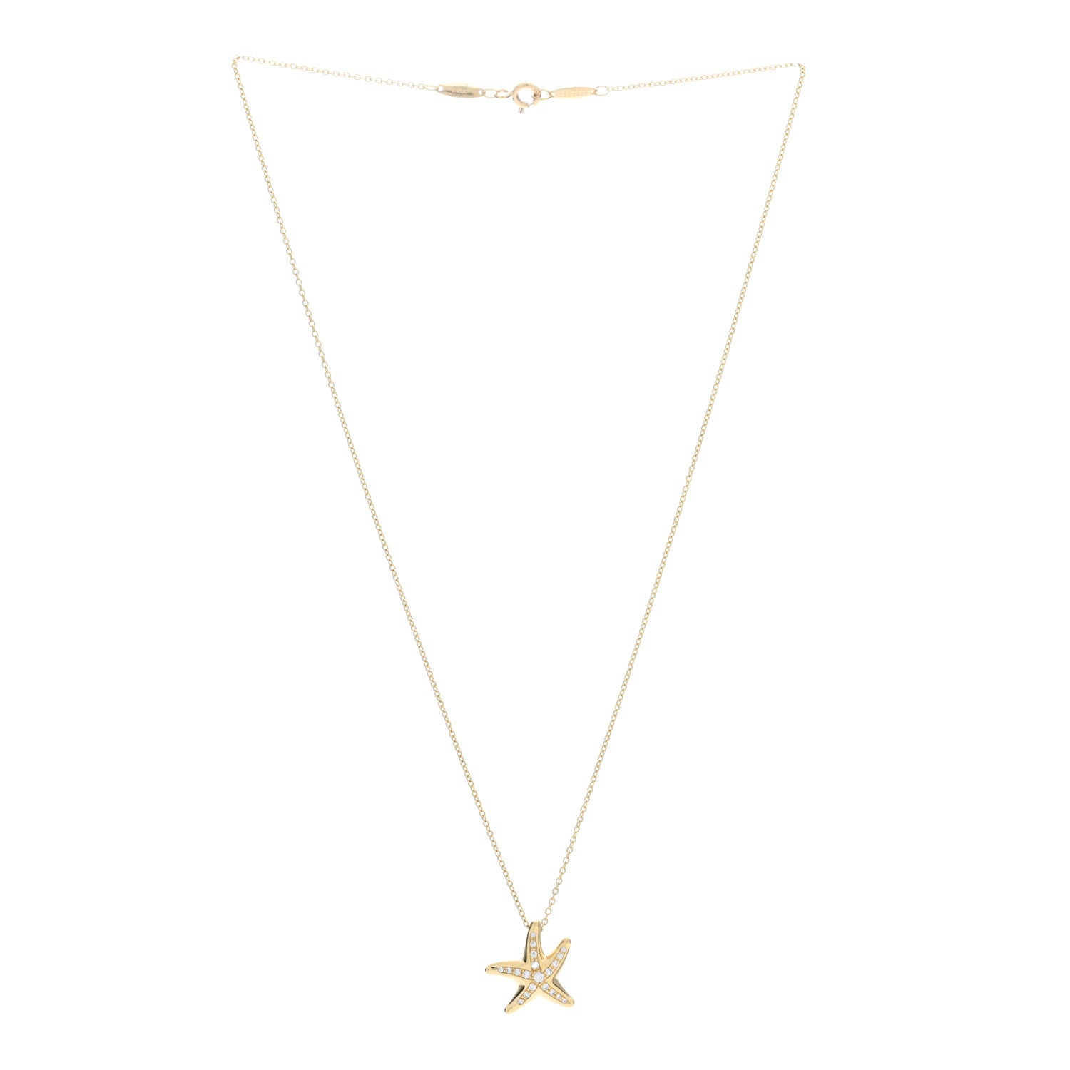 Tiffany 18K Yellow Gold Diamond 15mm Elsa Peretti Pave Starfish Pendant Necklace 2 of 5