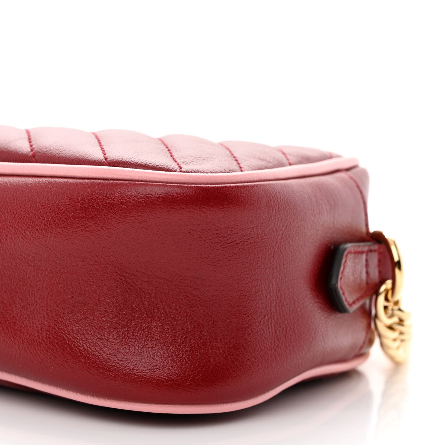 Azalea Calfskin Matelasse Diagonal Small Enamel GG Marmont Chain Shoulder Bag New Cherry Red Wild Rose