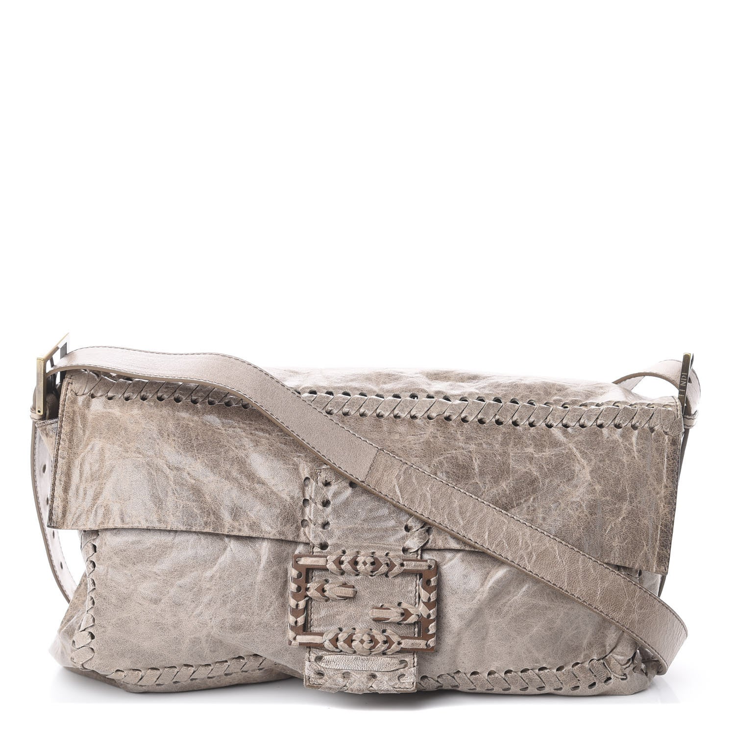 Fendi Goatskin Whipstitch Large Convertible Baguette Grey 1 of 8