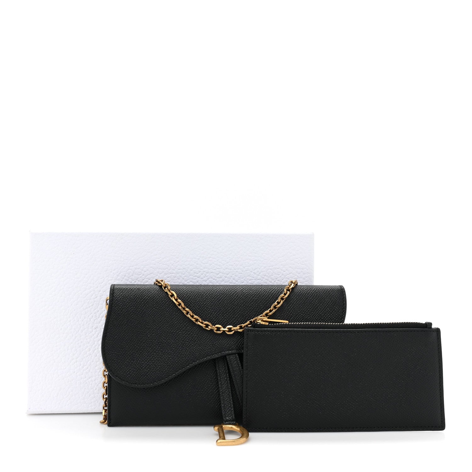 Christian Dior Grained Calfskin Saddle Chain Wallet Pouch Black 13 of 13