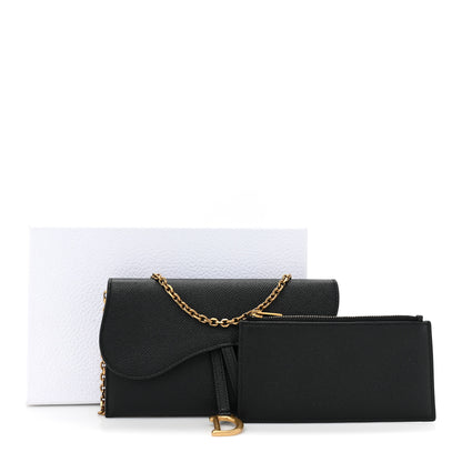 Christian Dior Grained Calfskin Saddle Chain Wallet Pouch Black 13 of 13