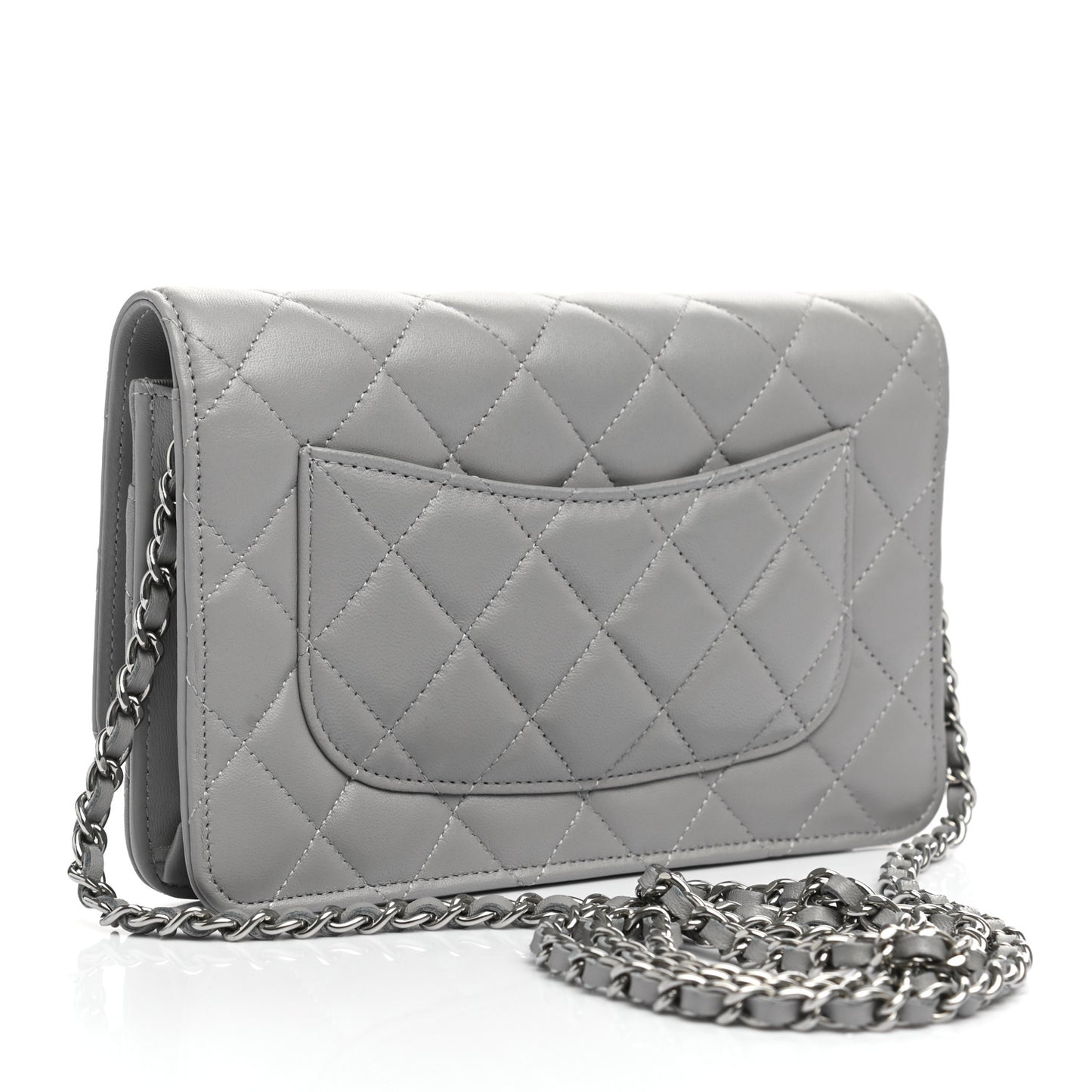 Lambskin Quilted Wallet On Chain WOC Grey
