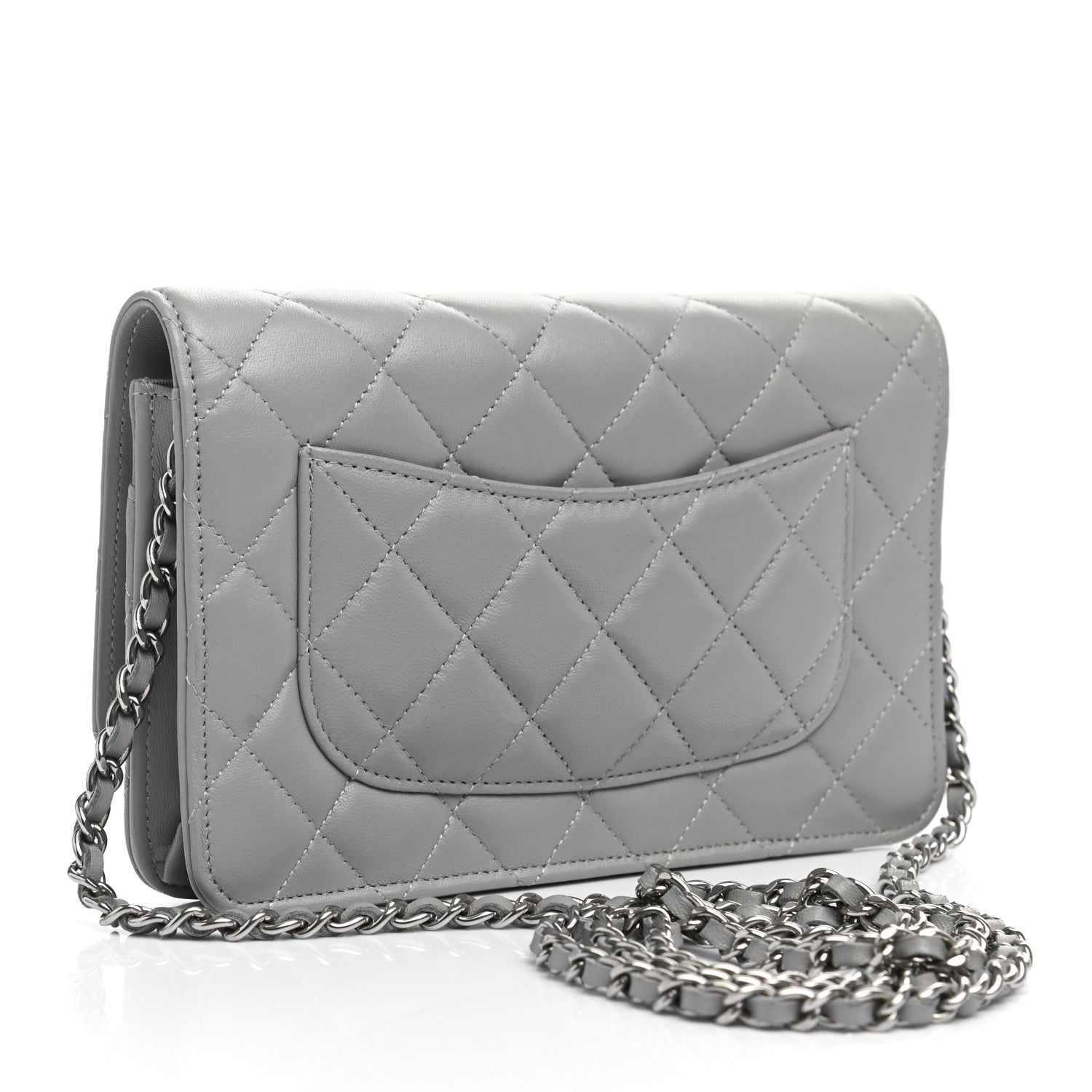 Chanel Lambskin Quilted Wallet On Chain WOC Grey 3 of 14