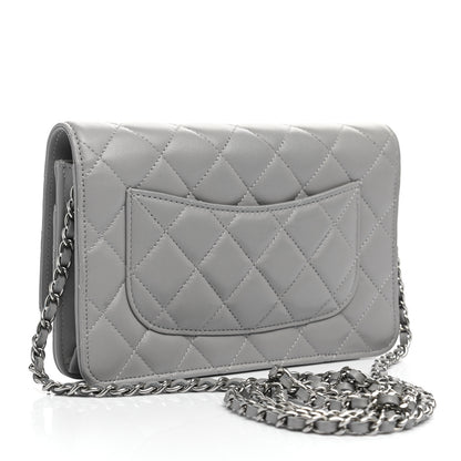 Chanel Lambskin Quilted Wallet On Chain WOC Grey 3 of 14