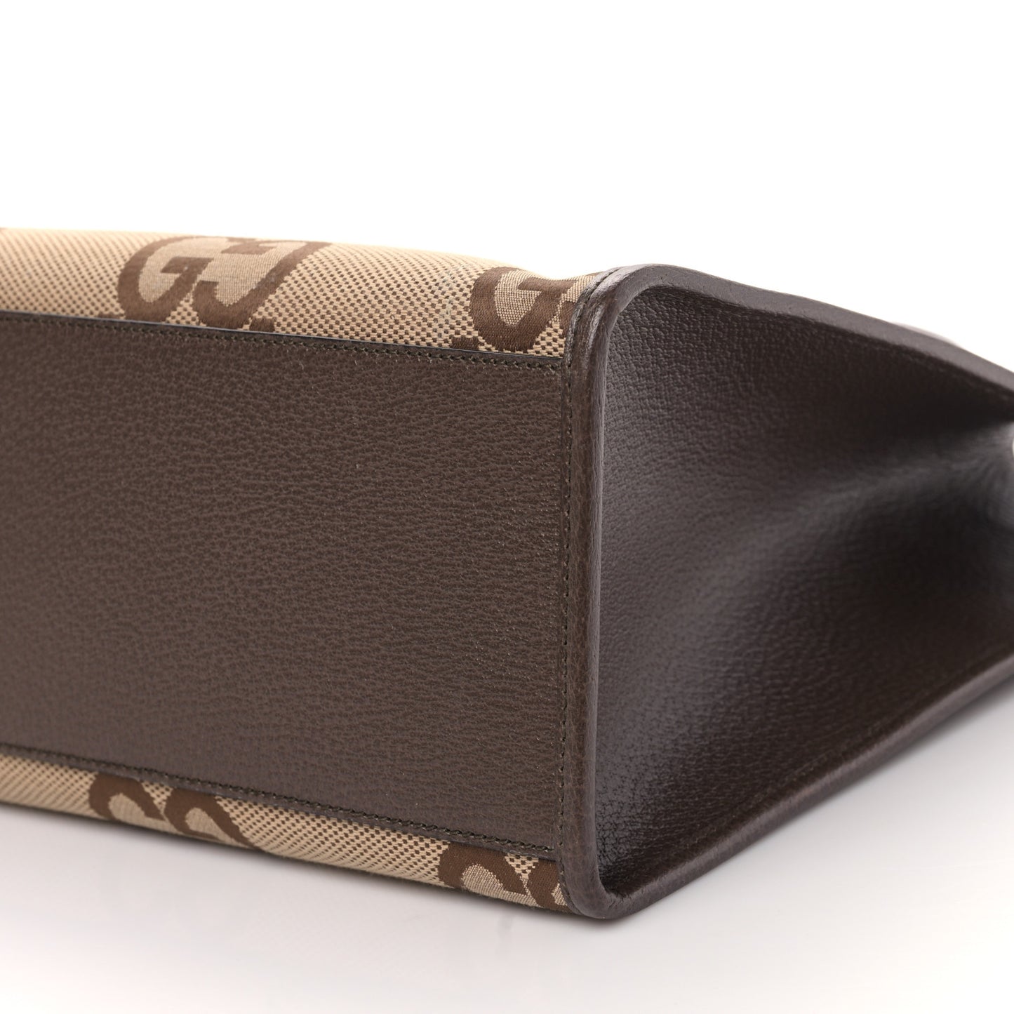Monogram Jumbo GG Textured Dollar Calfskin Web Tote Bag Camel Ebony New Acero