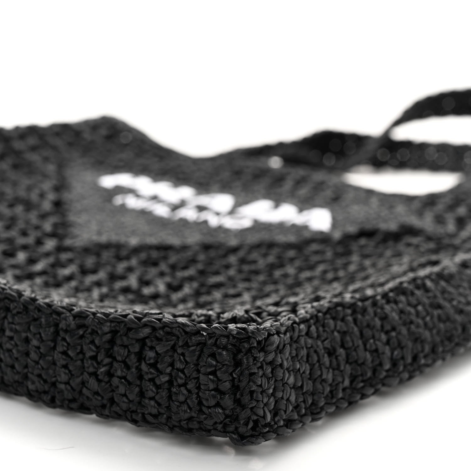 Prada Yarn Raffia Effect Crochet Logo Embroidered Tote Bag Black 8 of 8
