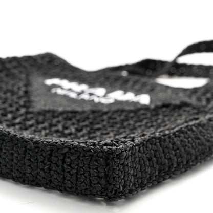 Prada Yarn Raffia Effect Crochet Logo Embroidered Tote Bag Black 8 of 8
