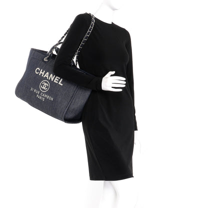 Chanel Denim Large Deauville Tote Dark Blue 2 of 8