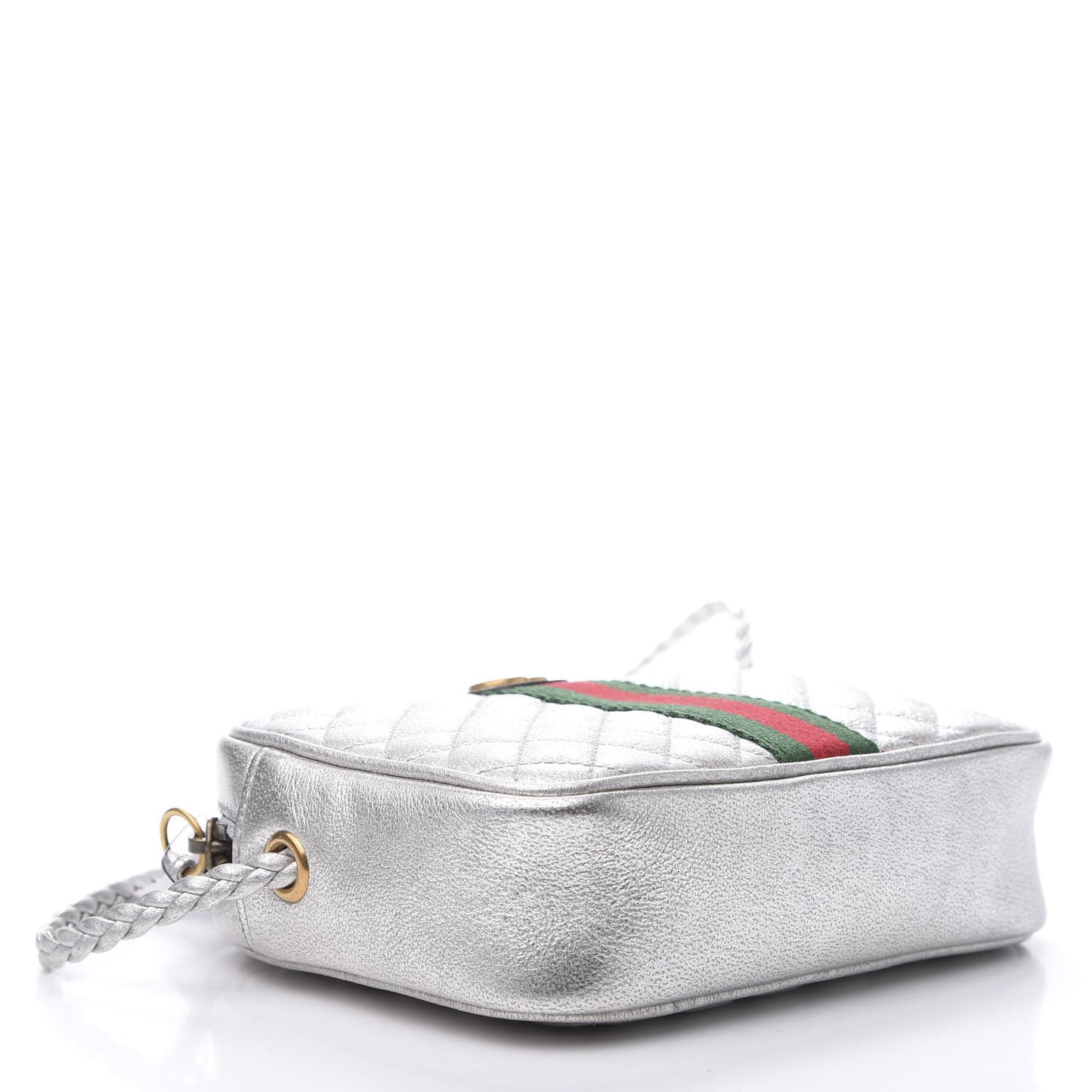 Laminated Nappa Web Trapuntata Mini GG Shoulder Bag Argento