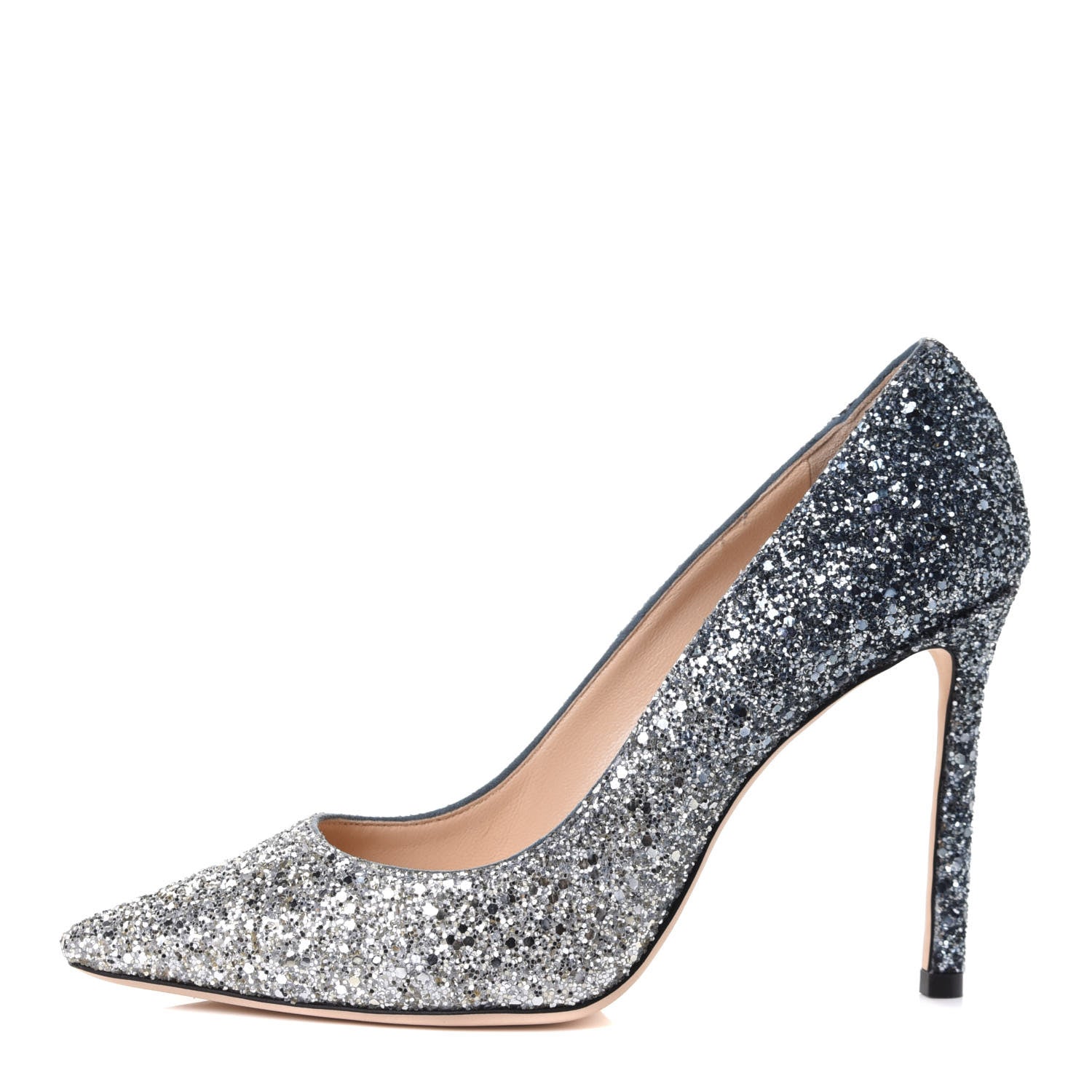 Jimmy Choo Coarse Glitter Degrade Pointy Toe Romy 100 Pumps 36.5 Silver Dusk Blue 2 of 16