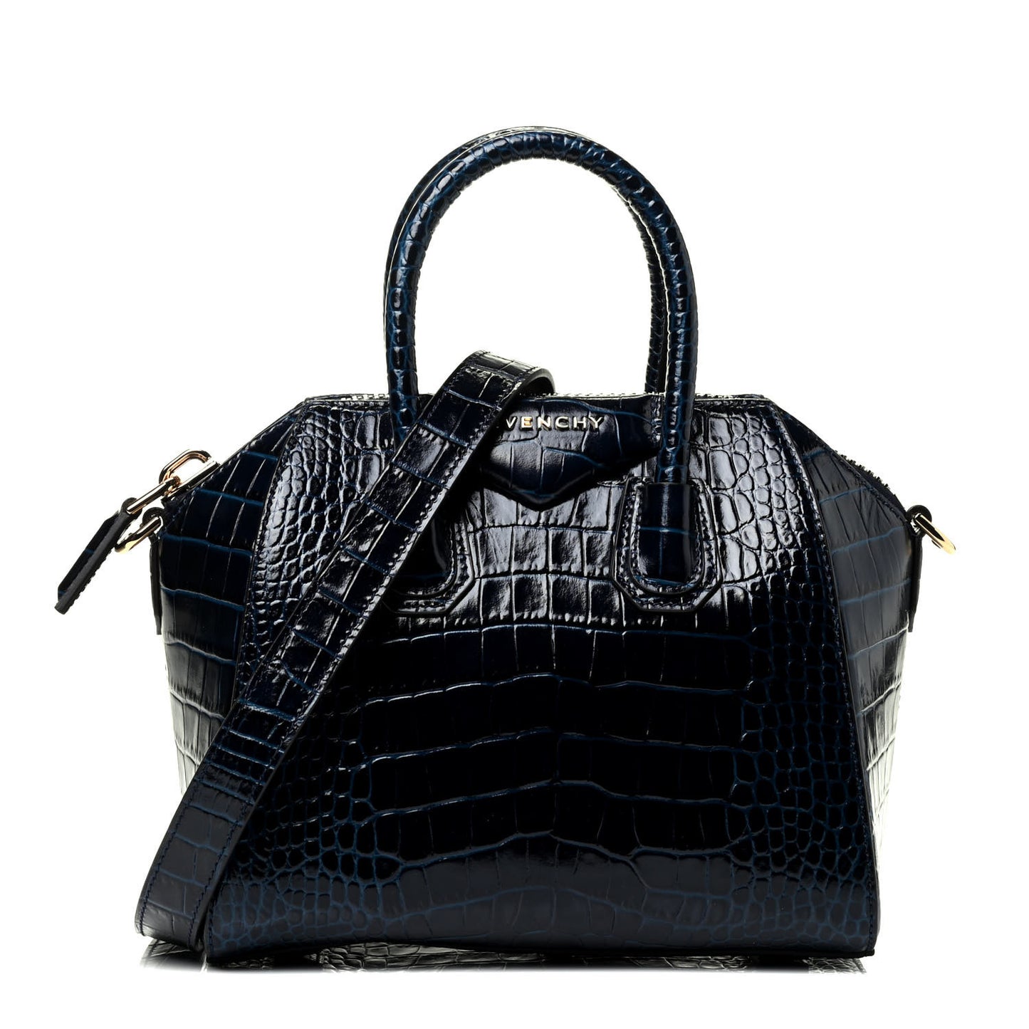 Calfskin Crocodile Embossed Mini Antigona Navy