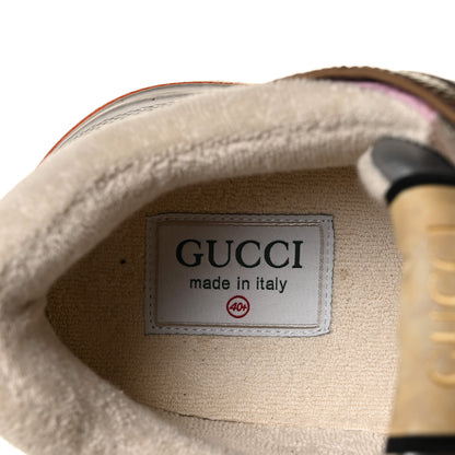 Gucci Calfskin Suede Mesh Lizard Embossed Womens Ultrapace Sneakers 40.5 Silver Anthracite Neon Orange 7 of 8