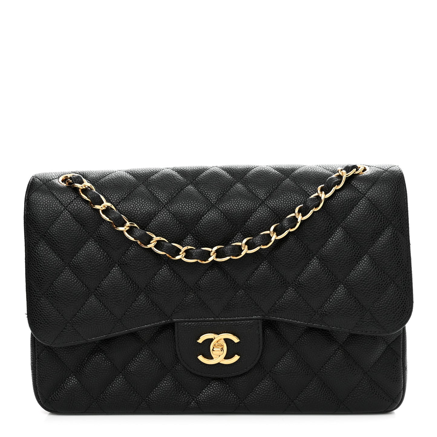 Caviar Quilted Jumbo Double Flap Black