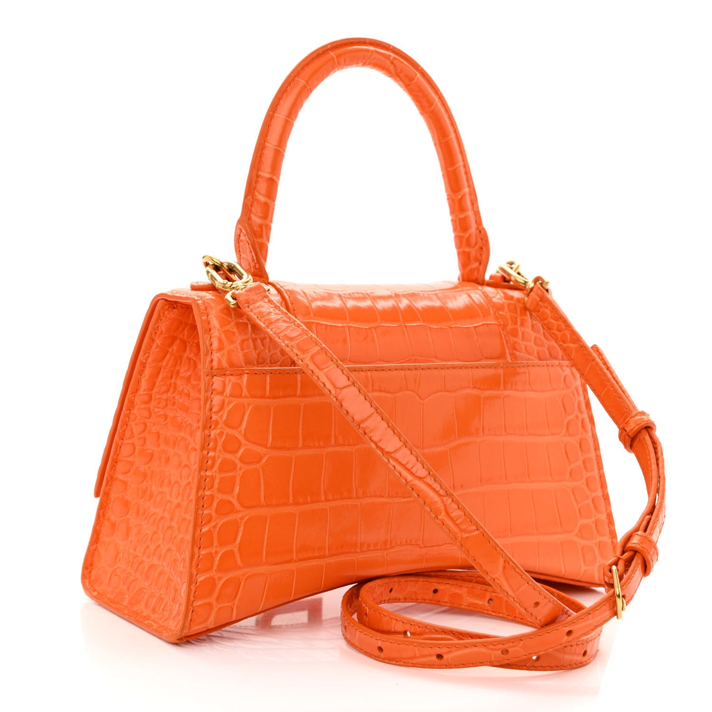Shiny Calfskin Crocodile Embossed Small Hourglass Top Handle Bag Orange